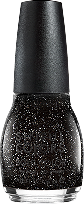 a bottle of black nail polish with fine silver glitter